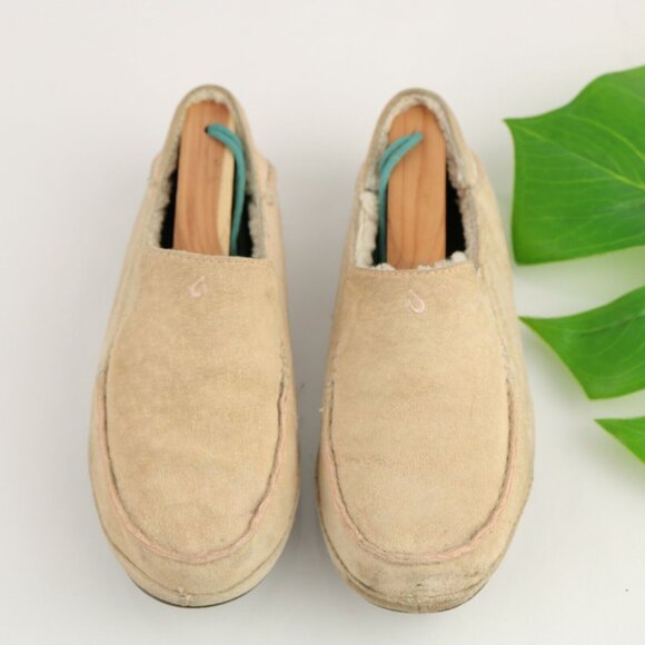 OluKai Womens Nohea Slip On Shoe Size 5 Tan Suede Sherpa Slipper Wool Shearling - Picture 12 of 12